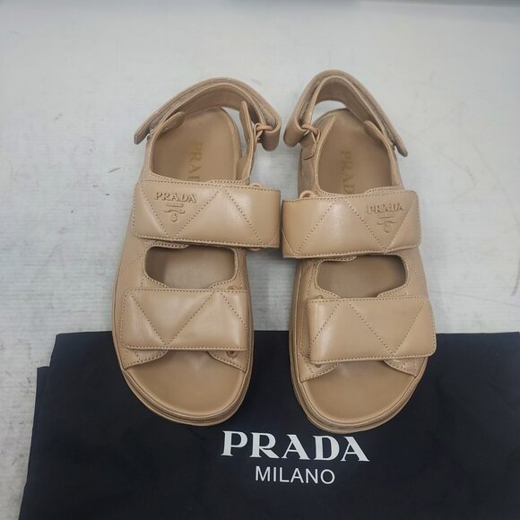 Prada Tan Nappa Quilted Padded Dad Sandal - Picture 6 of 14